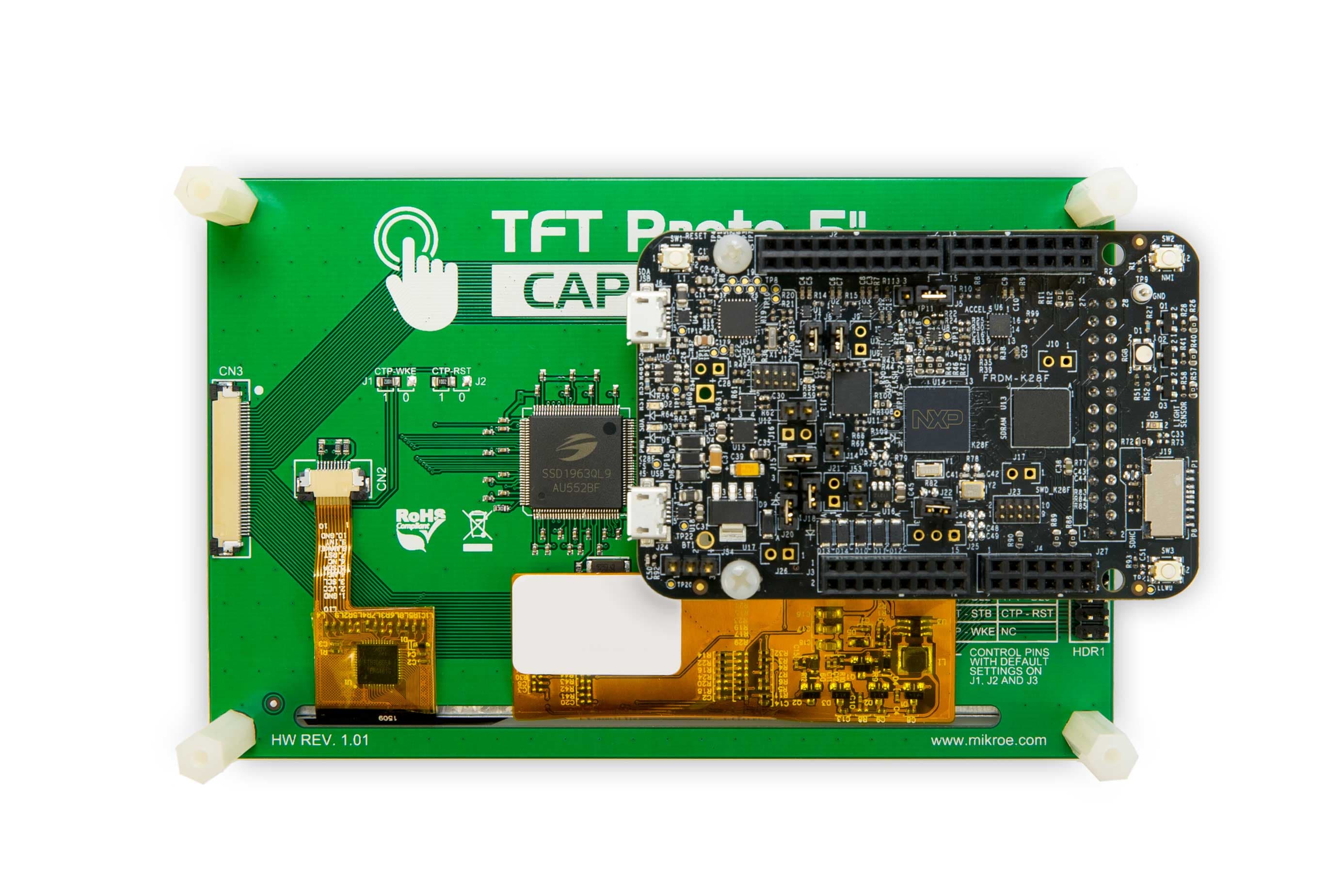 FRDM-K28F Freedom Development Board + MikroElektronika TFT Proto 5” CAPACITIVE