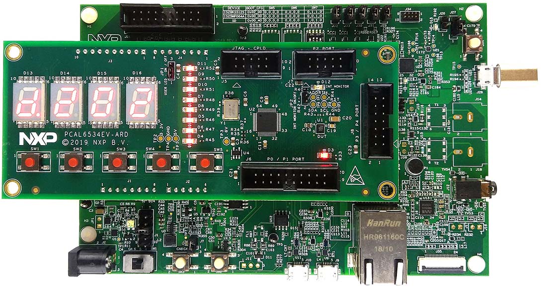  The assembly PCAL6534EV-ARD daughter board / IMXRT1050 EVK board operation