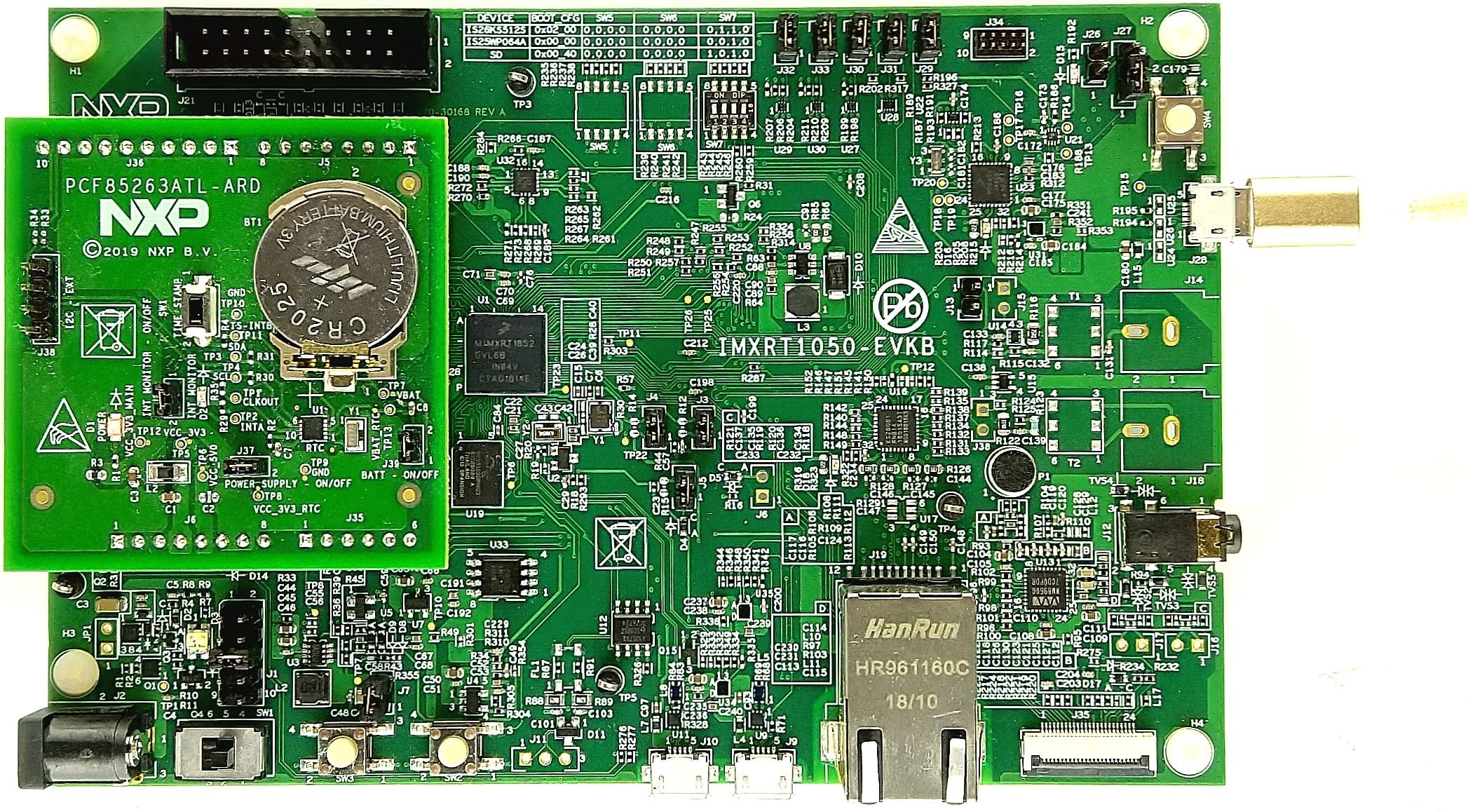 Figure 2. The assembly PCF85263ATL-ARD daughter board / IMXRT1050 EVK board operation