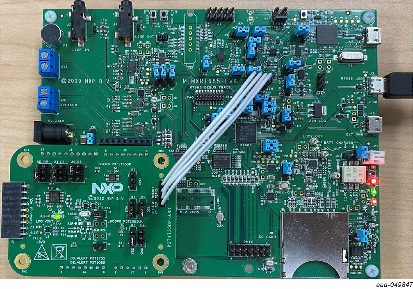 Figure 3. P3T1755DP-ARD evaluation board connecting to the MIMXRT685-EVK MCU board