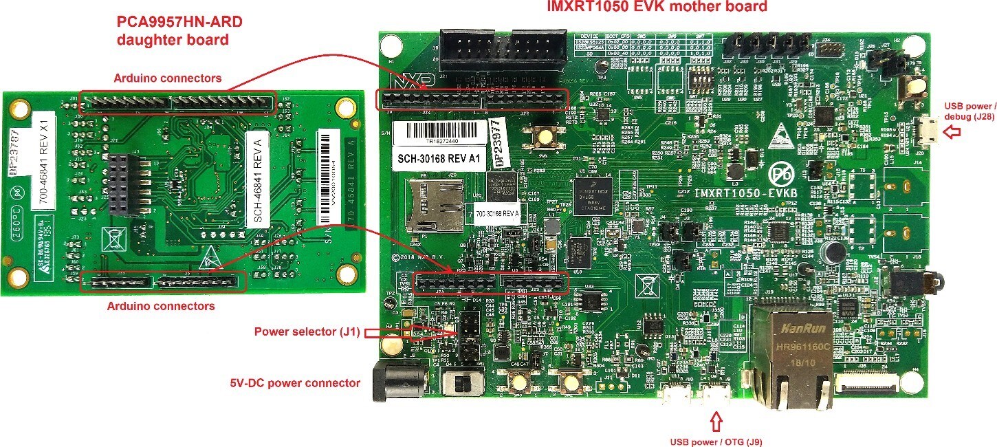 PCA9957HN-ARD expansion board and MIMXRT1050-EVK board