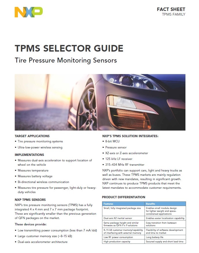 Tire Pressure Monitoring Sensors Product Selector Guide Link
