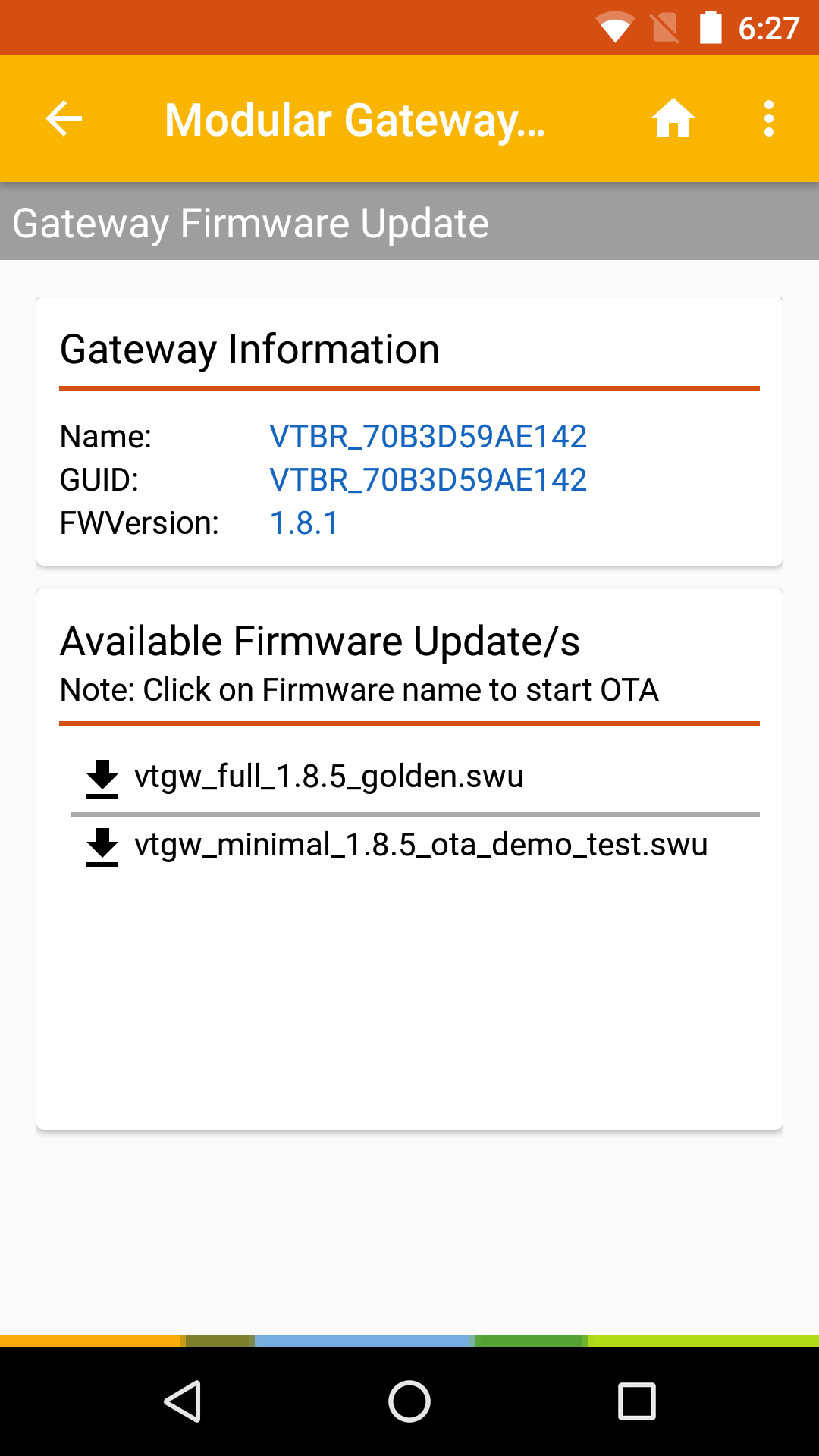 Figure 65. Gateway Firmware Information and Selection 