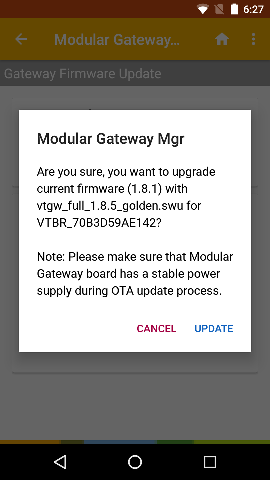 Figure 66. Gateway Firmware Update Confirmation 