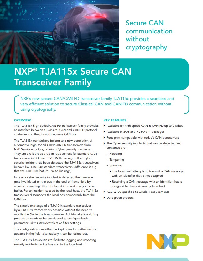 NXP TJA115x Secure CAN Transceiver Family Image