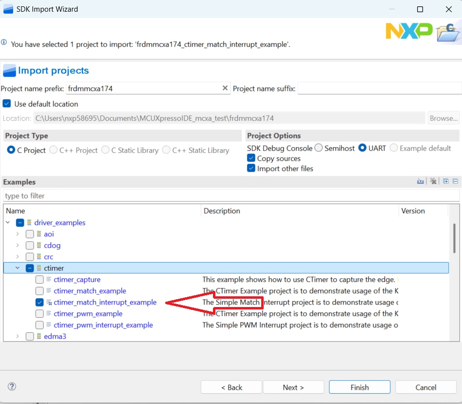 Clone an Example Project from MCUXpresso IDE -step 2