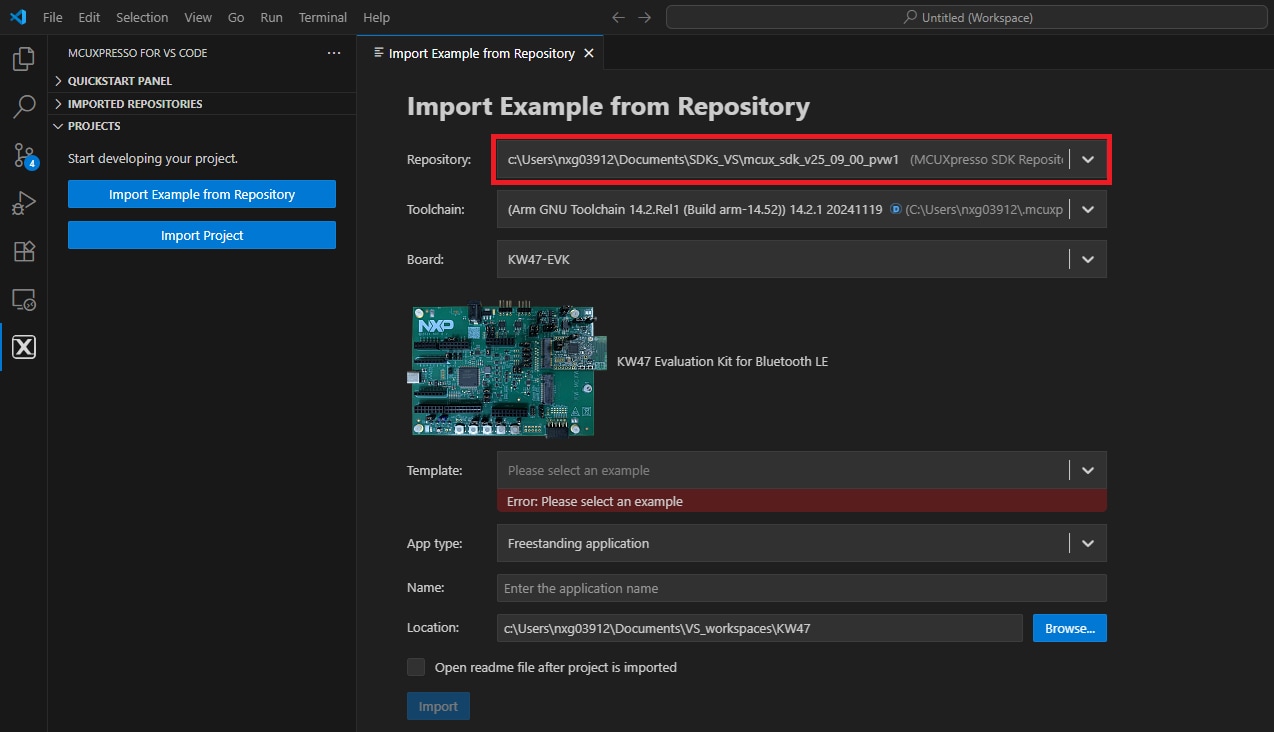 Build and flash application using MCUXpresso for VS Code IDE - step 3