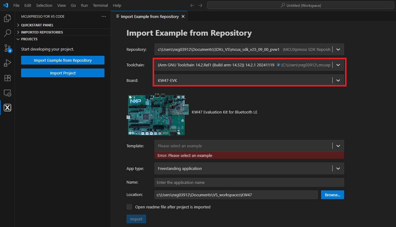Build and flash application using MCUXpresso for VS Code IDE - step 4