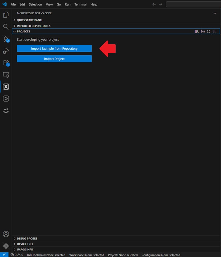Build and flash application using MCUXpresso for VS Code IDE - step 2