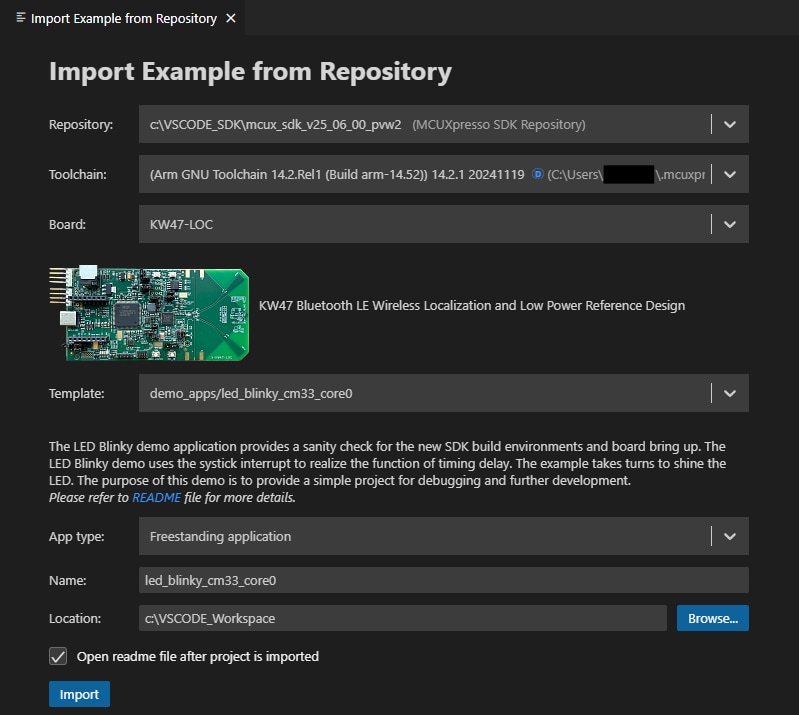 Clone an Example Project from MCUXpresso for VS Code IDE - step -1