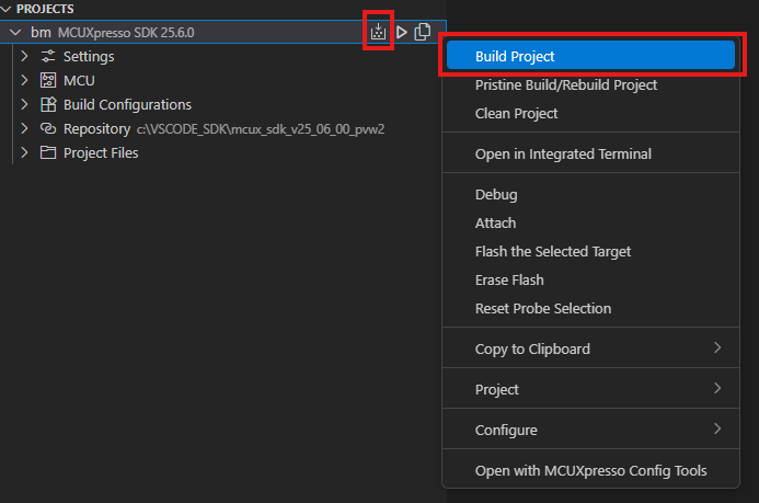 Build and flash application using MCUXpresso IDE - step 7