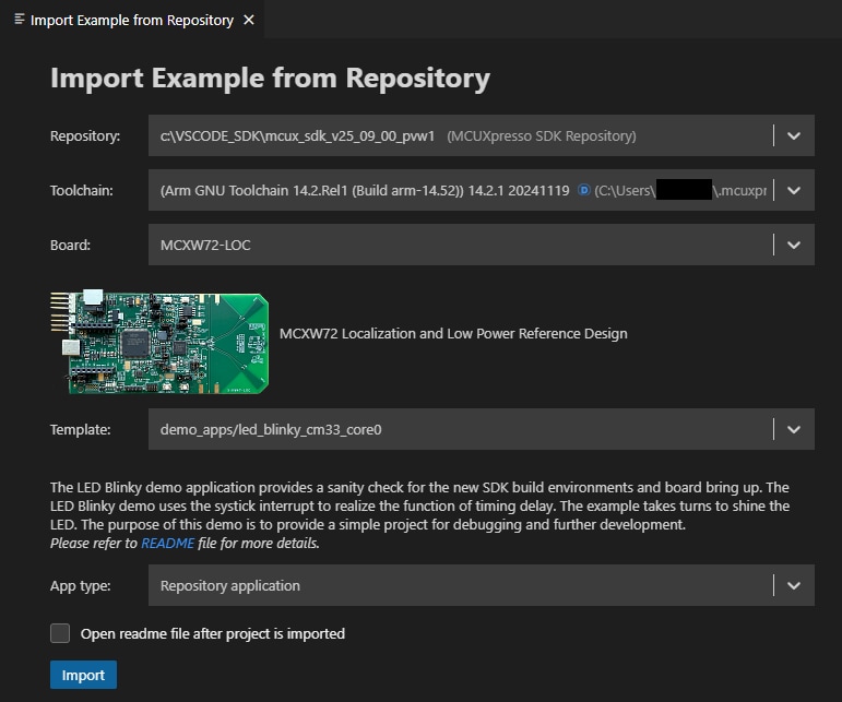 Clone an example project from MCUXpresso IDE - step 1