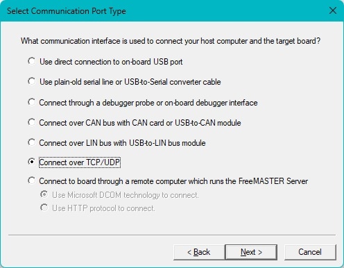 Figure 8. Connect over TCP/UDP Option