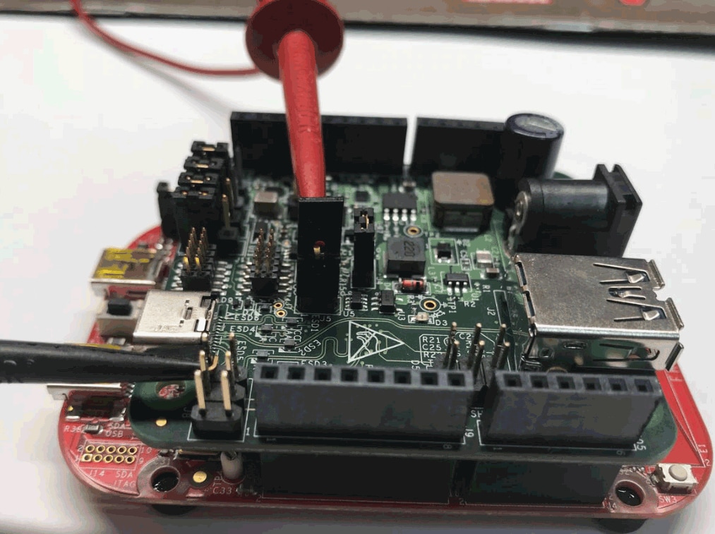 3. To monitor VBUS changes, connect a voltmeter between J5 and J8 pin 6 at the USB Type-C Shield